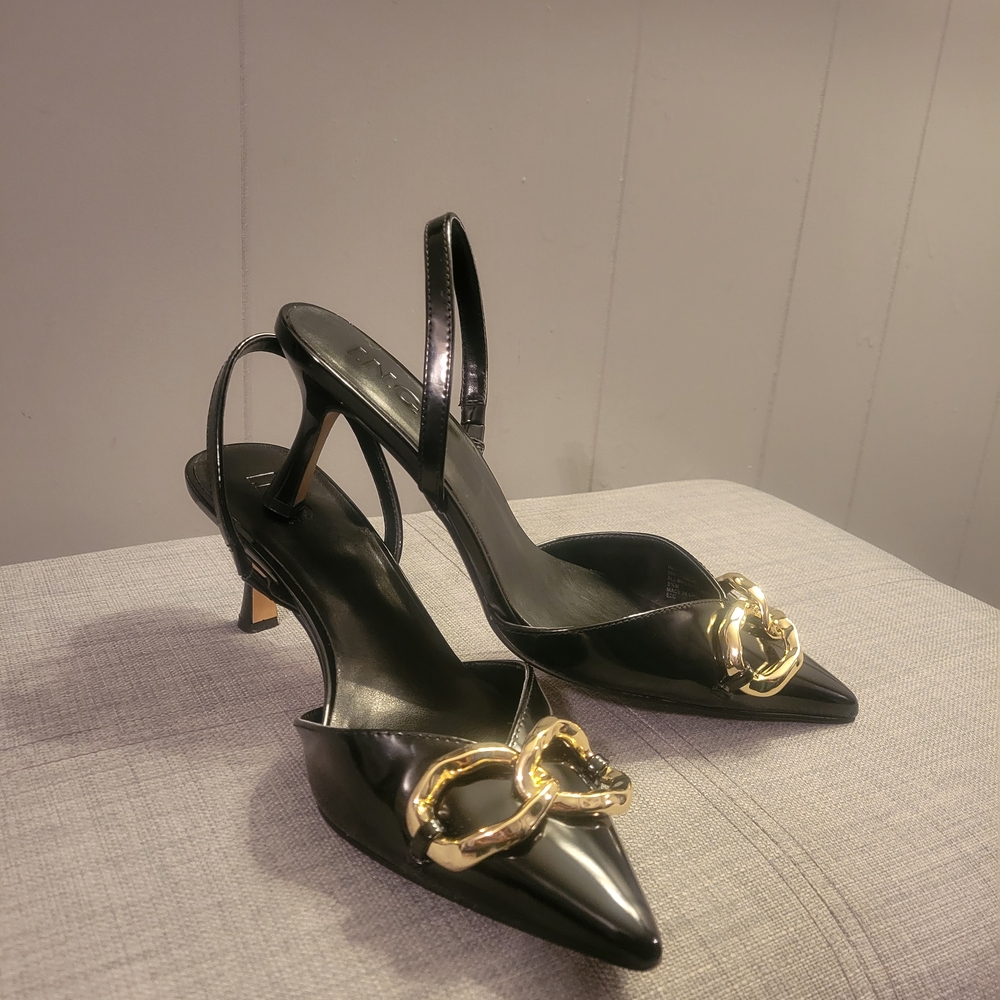 INC International Concepts Black Heels with Gold Chain